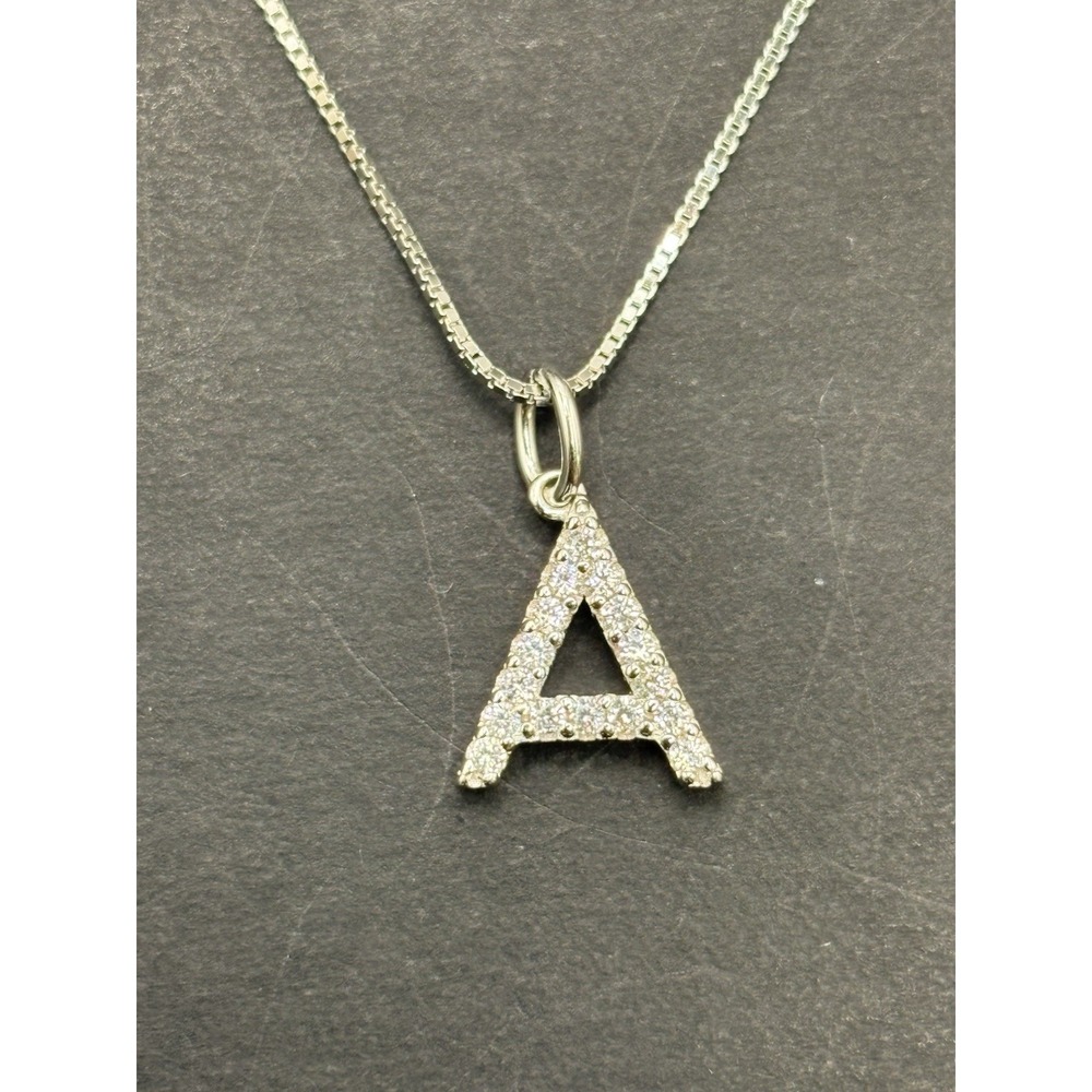 New Condition 18" Sterling Silver Cubic Zirconia Initial "A" Pendant Necklace
